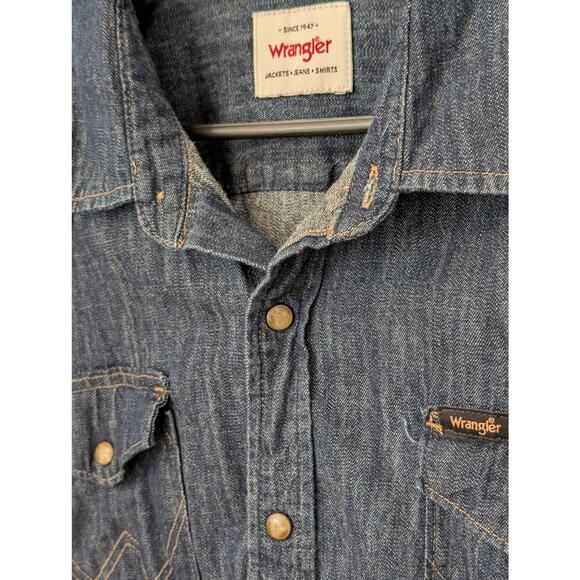 Wrangler Denim Western Pearl Snap Front Shirt Dark Wash XL - Picture 4 of 11